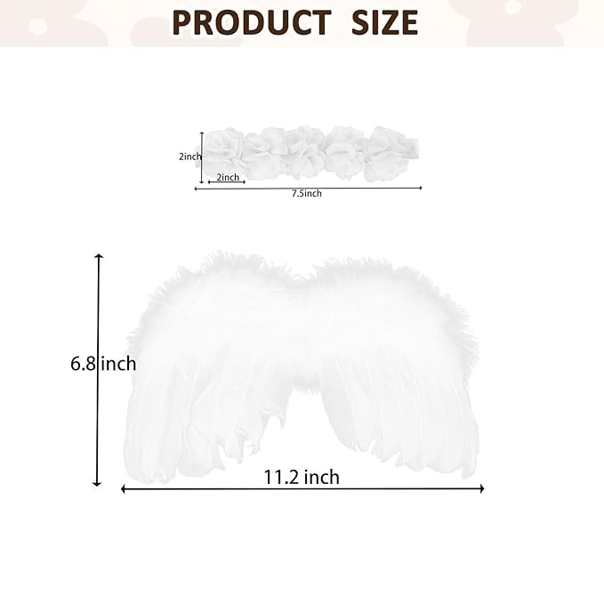 2PCS White Angel Wings With Flower Headband For Newborn Infant Photography Props Soft Fairy Feather Wings For Toddlers Kids Girls Gifts(Color B, One Size)