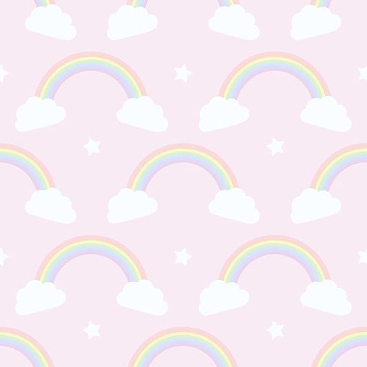 CHIHUT Cute Whimsical Rainbow Clouds Wallpaper Soft Pink Colorful Rainbows Clouds Stars Wallpaper for Kids Room Peel and Stick Wall Paper Self Adhesive Removable Contact Paper for Cabinets 17.7”x236”