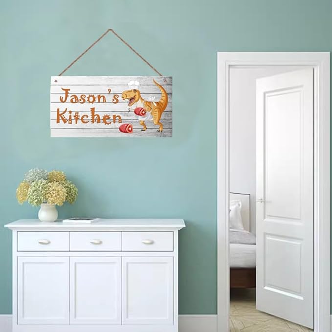Personalized Kitchen Sign for Home Decor,Dinosaur Art Custom Name Wall Decor Decorative Plate for Mother Father Grandparents Kitchen