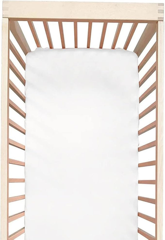 100% Silk Mini Crib Sheet Fitted for Pack N Play or Portable Playard, Soft Smooth Breathable for Baby Hair, Pack of 1 for Boys and Girls, 24 x 38 x 5, White