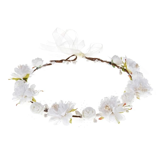 DDazzling Girls Breath Crown Flower Girl crown Floral Headband Wedding Hair Wreath Photo Props (White)
