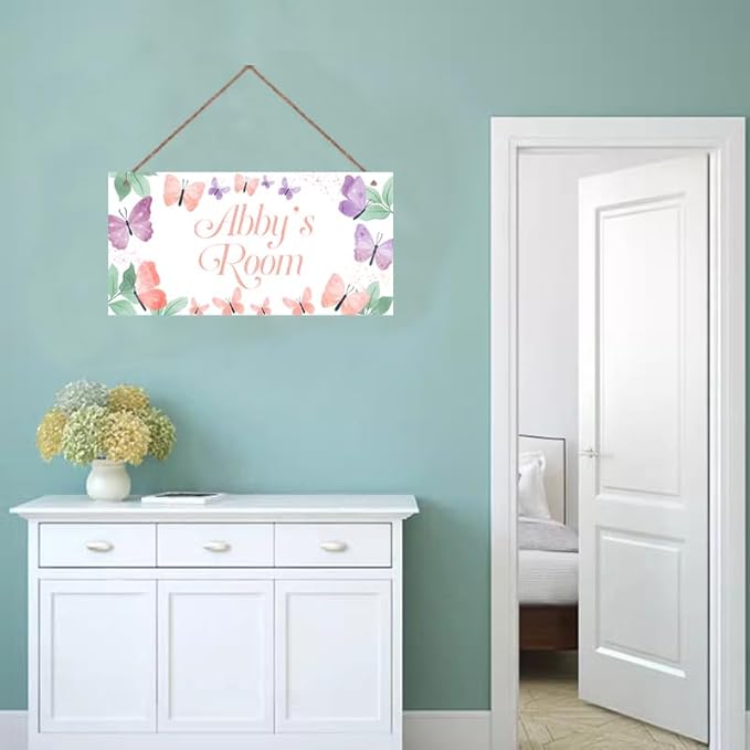 Personalized Butterfly Signs Rainbow Sign For Kids Room Custom Name Door Wall Decor Flowers Floral Nursery Art Plate For Boys Room Girls Bedroom Little Man Cave