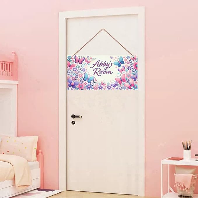 Personalized Name Sign Flowers Wall Art Decor For Girls Bedroom Nursery Room Door Wood Plaque Hanging Wall Art Decor For Kids Room