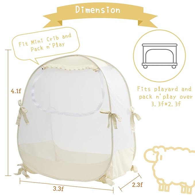 Pop Up Pack N Play Tent, Baby Net to Keep Toddler in, Mini Crib Canopy for Pack and Play, See Through, Breathable & Portable