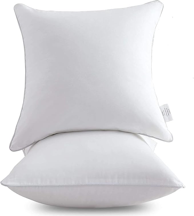 Oubonun 28 x 28 Euro Pillow Inserts with 100% Cotton Cover - Square Interior Sofa Decorative Throw Pillow Insert Set of 2 - White Couch Pillow