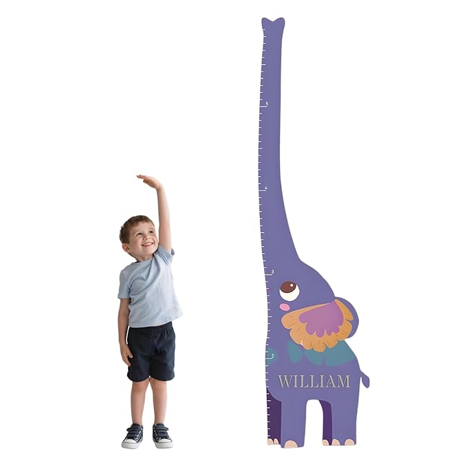 Personalized Wooden Elephant Growth Chart Ruler,Customized Height Growth Chart Kids,Baby Boy Girl Measurement Ruler,No-Drill Wall Decor Baby Room Nursery