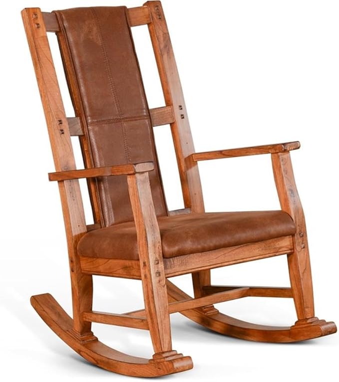 Pemberly Row Farmhouse Mindi Wood Rocking Chair in Rustic Oak