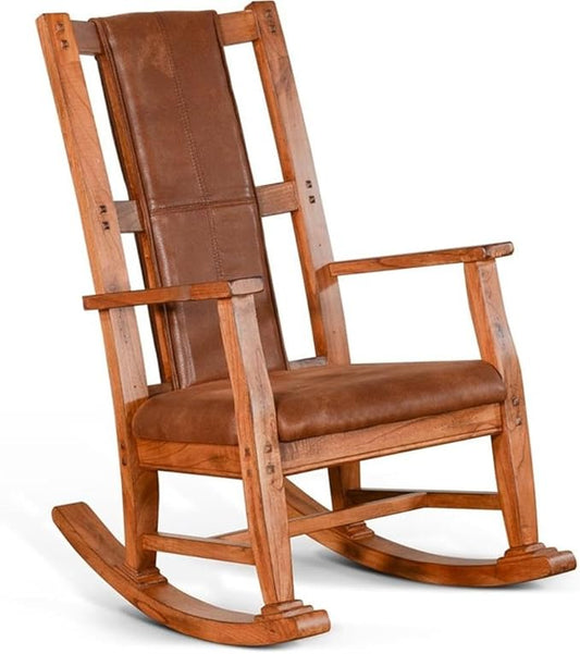 Pemberly Row Farmhouse Mindi Wood Rocking Chair in Rustic Oak