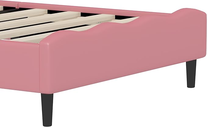 Bellemave Twin Size Princess Bed Frame with Lovely Crown Shaped Headboard for Girls,Upholstered Platform Bed with Slats Support,Twin Girls Bed,Pink Cream