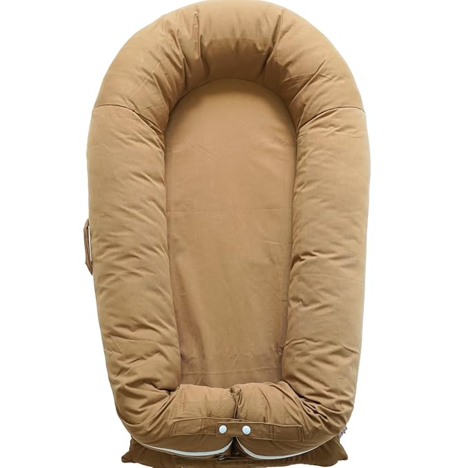 CooCooBaby Deluxe Infant Lounger, Baby Nest Cover for Baby Girls & Boys, Newborn Essentials for Baby 0-12 Months, 100% Cotton (GoldenBrown)