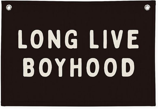 Long Live Boyhood Banner, Boy Nursery Decor, Canvas Banner Wall Hanging Banner Flag Decor for Nursery Playroom Toddler Room, Boys Kids Room Decor (Black)
