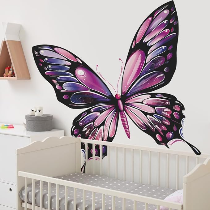 Large Colorful Butterfly Wall Decals for Kids Bedroom Pink & Purple Butterfly Wall Stickers, Removable Peel and Stick Wall Art Murals for Girls & Boys Room, Playroom, Living Room