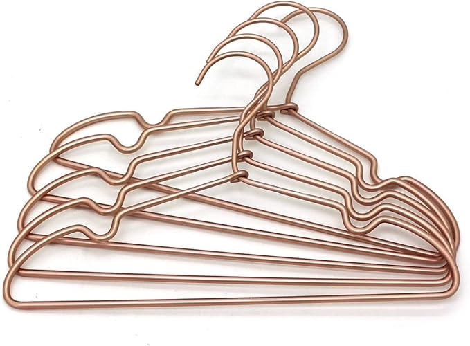 New Born Clothes Hangers Non Slip 12.5“ Rose Gold Copper Wire Children Coat Suit Metal Hanger, 10 Pack Baby Closet Dividers for Nursery Pants Display Organizer for Infant Clothing