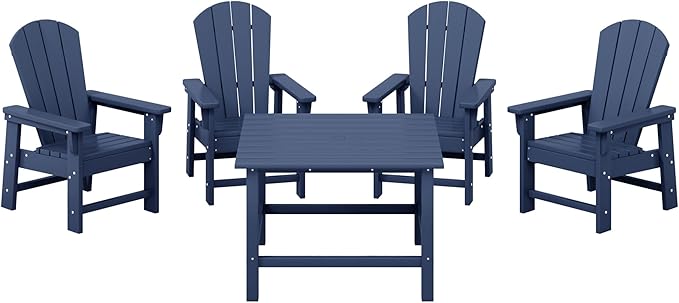 Costaelm Paradise Kids 5-Piece HDPE Outdoor Square Patio Dining Table and Chairs Set, Navy Blue