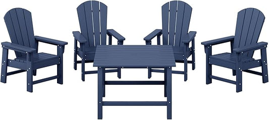 Costaelm Paradise Kids 5-Piece HDPE Outdoor Square Patio Dining Table and Chairs Set, Navy Blue