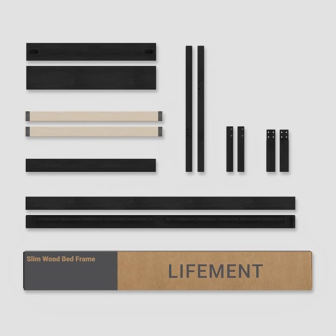 LIFEMENT Classic Wood Platform Bed Frame with Headboard, Essential, Noise Free, Under Bed Storage, No Box Spring Needed, Easy Assembly (Black, King (U.S. Standard))