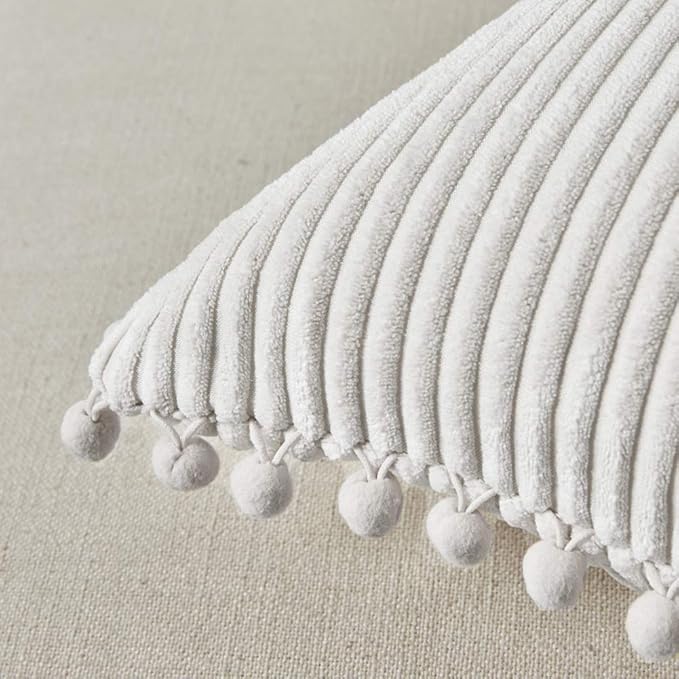 Fancy Homi 26x26 Pillow Covers Set of 2, Euro Pillow Covers with Pom-poms, Cream White Big Throw Pillow Covers for Couch Bedroom 66x66 cm