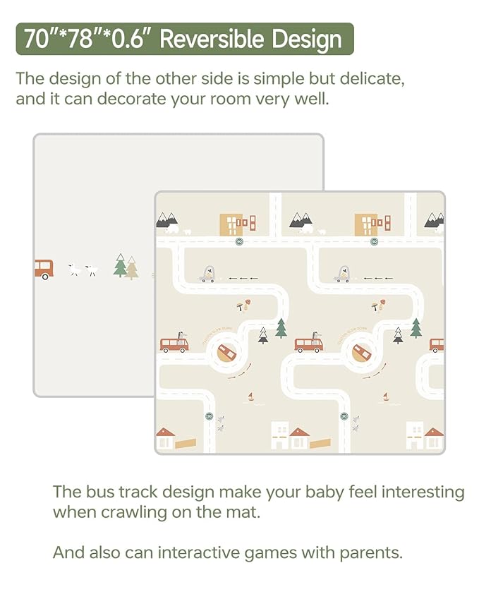 Baby Play Mat, 0.6" Foam Thicker Baby Playmats, Large Foldable 78"x70" Play Mat for Babies, Waterproof & Reversible Baby Mat for Floor, Crawling Baby Mat for Indoor&Outdoor&Travel(70*78*0.6)