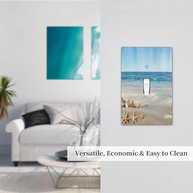 Light Switch Cover Plate Summer Beach Starfish Shells 1 Gang Switch Plate Covers Single Toggle Wall Plates Decorative Electrical Faceplate for Bathroom Home Decor