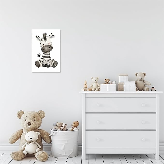 CCKOPPI Nursery Decor Canvas Wall Art Cute Wildlife Zebra Jungle Animal Theme Watercolor Print Poster Decor Painting for Baby Room Nursery Bathroom Decor(Artwork-03, 28"x42")