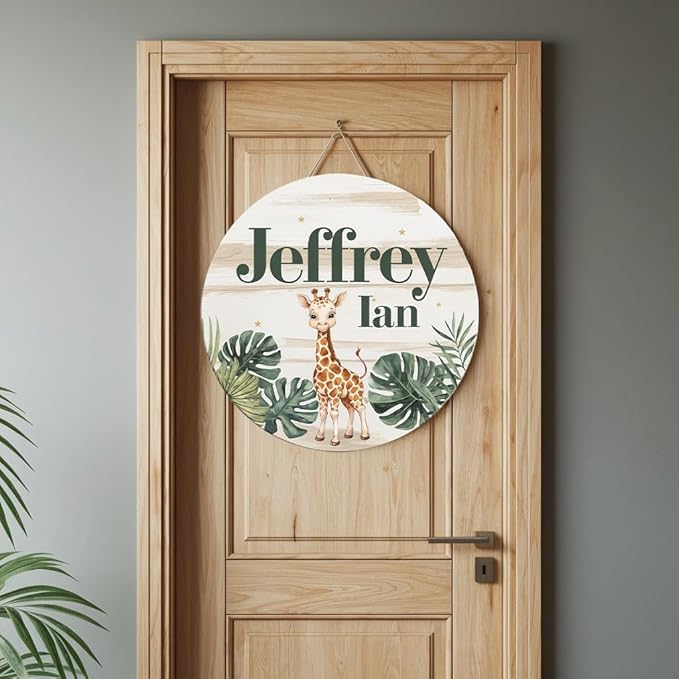 Personalized Baby Name Signs for Nursery, Giraffe Sign for Baby Door Decor, Newborn Gifts for Boy, Boys Nursery Wall Bedroom Decorations, Mother's Day Gifts for New Mom Dad Gift