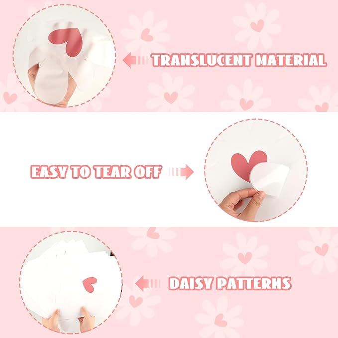 12 Sheets Daisy Wall Decals, Pink Heart Daisy Flowers Wall Stickers, Large Vinyl Peel and Stick for Living Room Bedroom Baby Girls Room Nursery Room Decoration