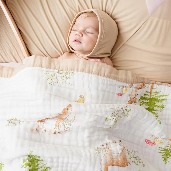BATTILO PTY 6 Layer Muslin Baby Blankets, Nursery Blankets for Boys Girls, Swaddle Blankets Babt Blanket Neutral Soft Lightweight Toddler and Kids Throw Blanket(Sika Deer)
