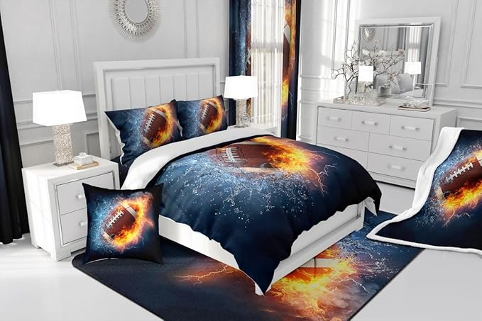 Rugby Area Rug 5x7 Decorative Carpet Mat 3D American Football Decor Extra Soft Rugs for Living Room Bedroom Room Machine Washable Sports Theme Rugs