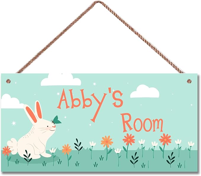 Personalized Rabbit Sign Cute Cartoon Art Wall Hanging Plaque Sign Magic Unicorn Plate For Girls Room Decor For Nursery Bedroom Home Art Décor For Kids Room