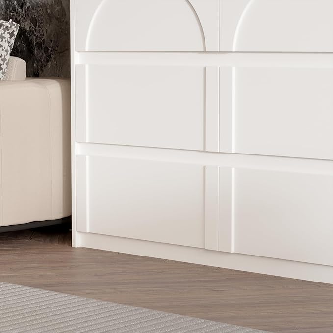 9 Drawer Dresser Chest of Drawers, Modern White Dresser for Bedroom, 63” Wide Drawer Chest, No Handles, Arch-Shape Pattern, 9 Drawer Cabinet, 13.8”D x 63”W x 31.5”H