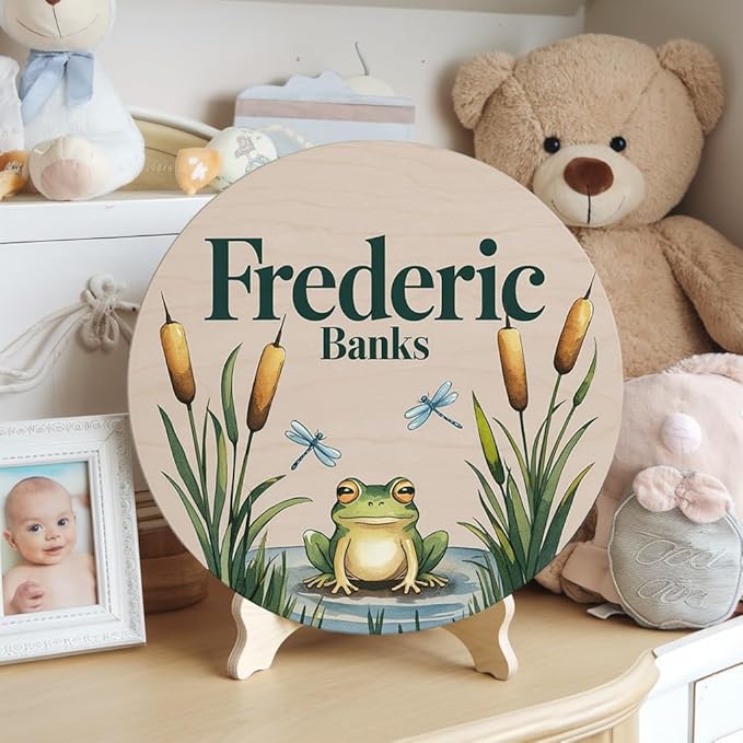 Personalized Baby Name Signs for Nursery, Frog Sign for Baby Door Decor, Newborn Gifts for Boy, Boys Nursery Wall Bedroom Decorations, Mother's Day Gifts for New Mom Dad Gift