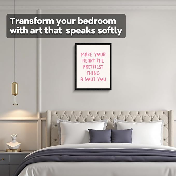 Motivational Quote Wall Art, kind heart message, pastel minimalist wall decor, matte finish framed canvas print, positive affirmation poster artwork, for girls room dorm gift, 12x15 inch