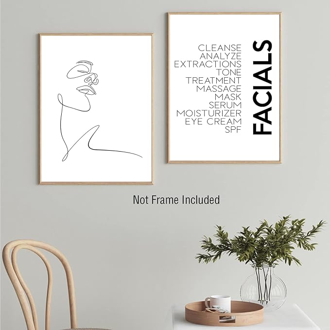 LUHDFYS Minimalist Wall Art Prints Black and White Abstract Line Art Facials Quotes Wall Art Spa Beauty Decor Woman Face Sketch One Line Drawing Wall Art Unframed (12x16Inch Unframed)