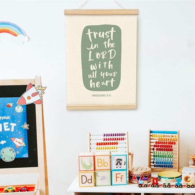 PLKMN Proverbs 3:5-6 Trust in the Lord With All Your Heart Wall Art, Wooden Poster Hanger, Bible Verses Decor, Christian Home Room Decor, 12x16 Inch