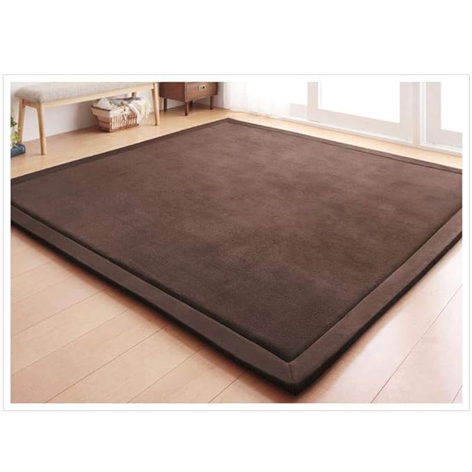 Loartee Coral Velvet Crawling Rug (6'8"x7'9", Coffee) for Toddler Children Play Area Rug Yoga Mat Exercise Pad