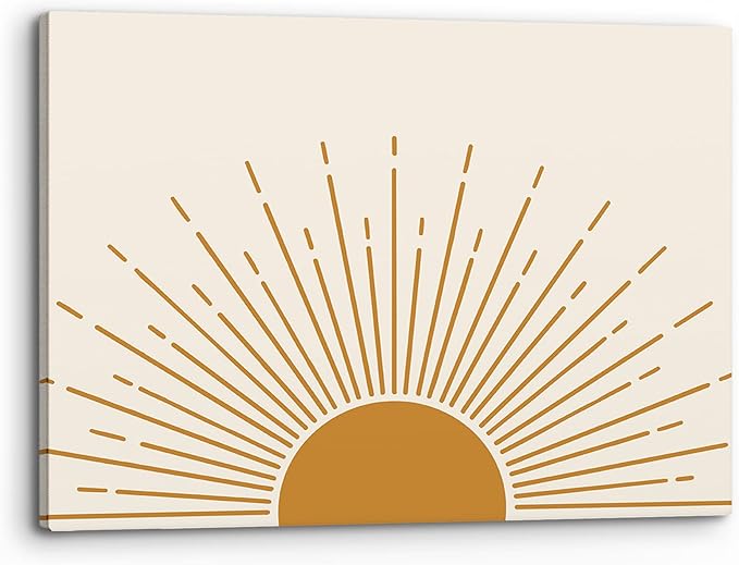 PHAMTE Modern Boho Sun Sunset Sunrise Sunshine Wall Art, Minimalist Bohemia Sun Rising Nursery Print Framed Canvas Painting Artwork Home Bathroom Girls Room Kitchen Office Decor（14x11 Inch）