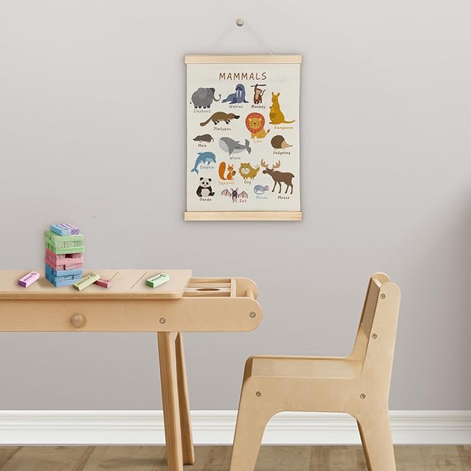 SereneHanctuary Mammal Animal Wall Art,Educational Animal Nursery Wall Decor, Boho Mammals Poster Hanger Frame for Toddler Kids Room Bedroom Nursery Playroom Classroom Decor,12x16 Inches