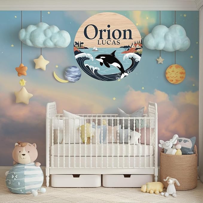 Personalized Name Signs for Kids Room, Whale Sign for Baby Door Decor, Newborn Gifts for Boy, Boys Nursery Wall Bedroom Decorations, Mother's Day Gifts for New Mom Dad Gift