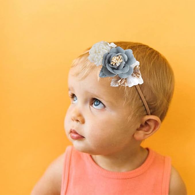 Baby Girl Floral Headbands- 3pcs Nylon Headband Handmade Flower Crown Elastic Hairband Newborn Toddler Hair Accessories Gifts for Girls （1-6 years old）