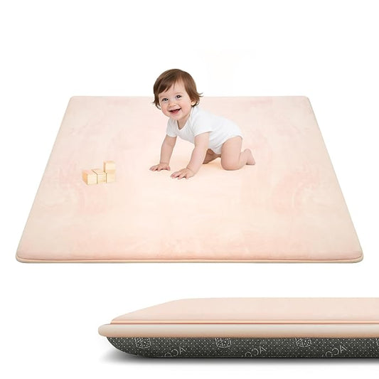 ACOMOPACK 1.3" Thick Baby Play Mat for Floor 50x50"-Memory Foam Water-Repellent Playpen Mat for Tummy Time,Non-Slip Soft Velvet Nursery Rug for Kids,Toddlers,Infants Crawling（Blush）
