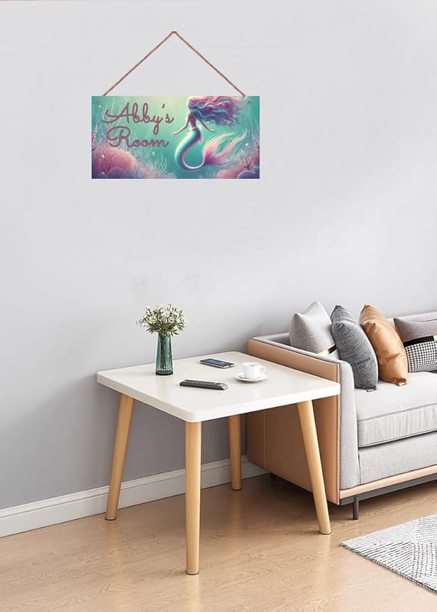 Personalized Signs Mermaid Sign For Kids Room Custom Name Door Wall Decor Floral Nursery Art Plate For Boys Room Girls Bedroom Little Man Cave