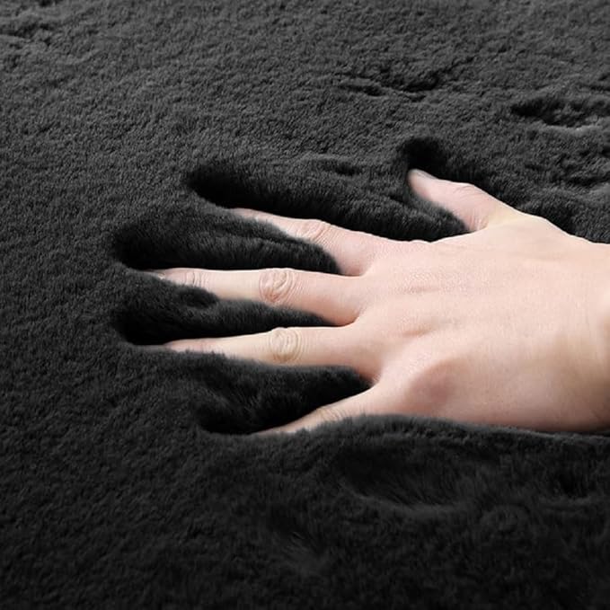 Black Shag Rugs 8x10 Area Rugs for Living Room Faux Rabbit Fur Machine Washable Area Rugs for Bedroom Nursery Decor Fluffy Rug
