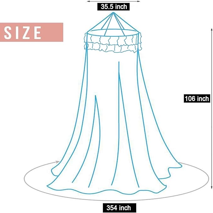 Kertnic Mosquito Net Bed Canopy for Girls, Princess Canopy Bed Curtain Fine Sheer Mesh Dome Bed Canopies, Kids & Adults Lace Tent for Twin Full Queen King Bed (Pink)
