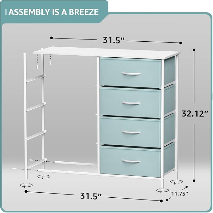 Sorbus Kids Dresser with 8 Drawers - Storage Unit Organizer Chest for Clothes - Bedroom, Kids Room, Nursery, & Closet (Aqua, 31.5 x 12 x 32-8 Drawer)