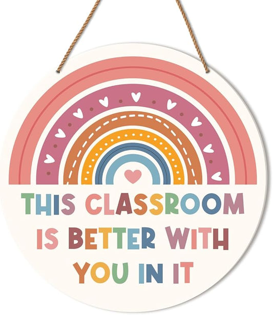 HSNBT Boho Classroom Wall Decor, Nursery kindergarten Classroom Positive Wall Decor Primary School Rainbow Hanging Sign Decoration, The Classroom Is Better with You in It