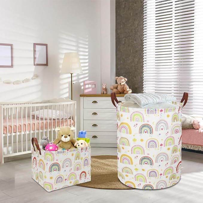 Colorful Rainbow Laundry Hamper,kids laundry Basket,Girls Nursery Hamper,Waterproof Storage Bin for Bedroom,Clothes Organizer Basket,Toys Box,Room Decor(Colorful Rainbow)