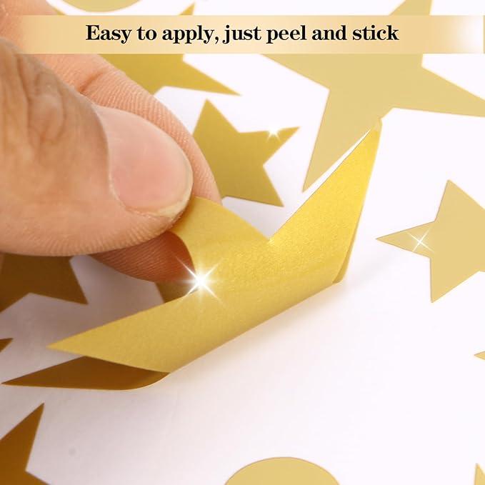 Vintage Gold Star Wall Stickers, 5 Sheets 210 Pcs Decals with Stars & Dots, Peel and Stick Wall Art Sticker, Removable Vinyl Star Wall Decor for Bedroom, Nursery, Ceiling, Party Decorations