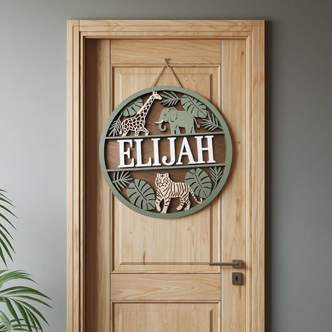 Personalized Name for Nursery Wall, Giraffe Elephant Line Sign for Baby Door Decor, Newborn Gifts for Girl, Girls Nursery Wall Bedroom Decorations, Mother's Day Gifts for New Mom Dad Gift