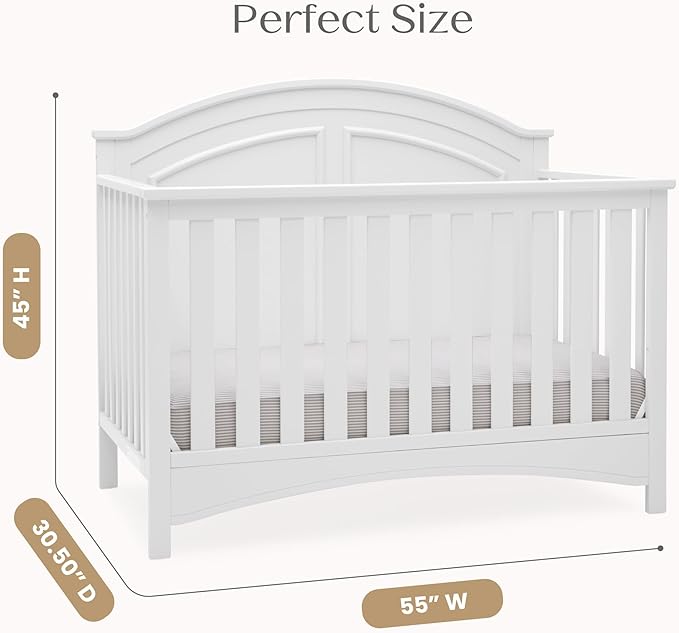 Delta Children Perry 6-in-1 Convertible Crib - Greenguard Gold Certified, Bianca White