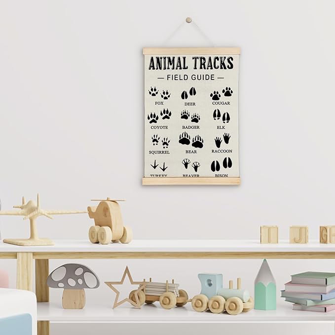 SereneHanctuary Forest Kids Nursery Decor,Forest Animal Kids Room Wall Art,Animal Tracks Playroom Poster Hanger Frame for Bedroom Nursery Toddler Room Decor,12X16Inches